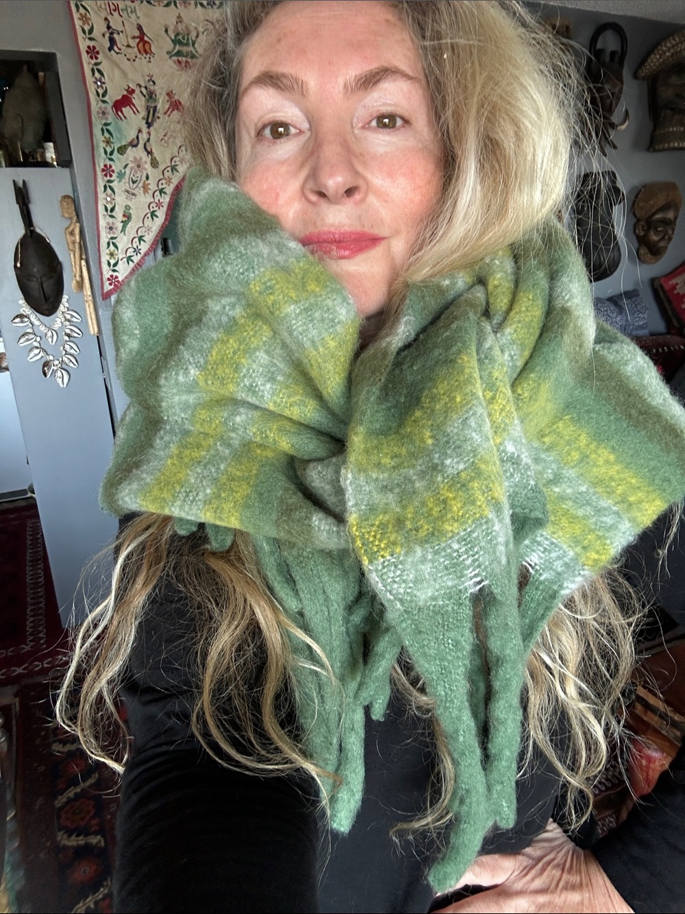 Cozy Green Mohair-Blend Fringe Scarf - Green - Picture 4 of 13